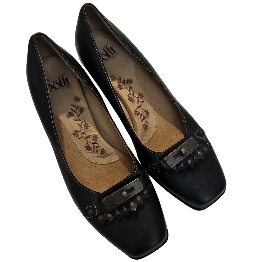 Sofft Kitten Heel Pump Kiltie Horse Bit Black Leather Size 8.5 Classic
